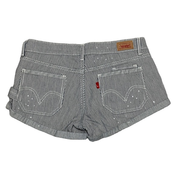 Junior’s Levi Levi’s 5 Small Shorts Jeans Rolled Stretch Stripes Navy Railroad - Picture 4 of 8
